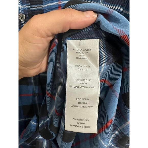 Equipment Femme Silk Blue Plaid Button Down Long Sleeve dress XS - Picture 4 of 5